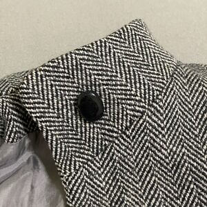 VTG womens Jacket 90s gray‎ Black wool Blend herringbone coat Pleats Buttons Y2K